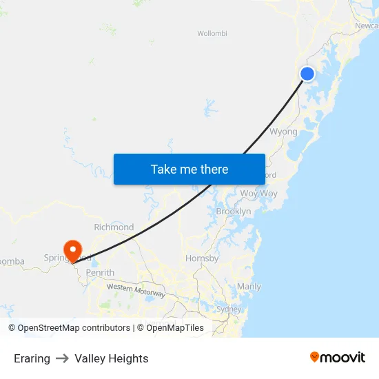 Eraring to Valley Heights map