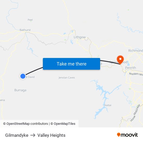 Gilmandyke to Valley Heights map