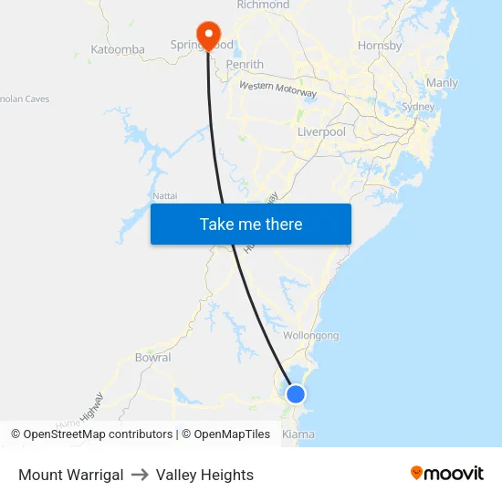 Mount Warrigal to Valley Heights map