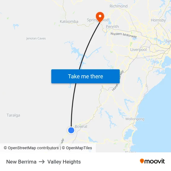 New Berrima to Valley Heights map