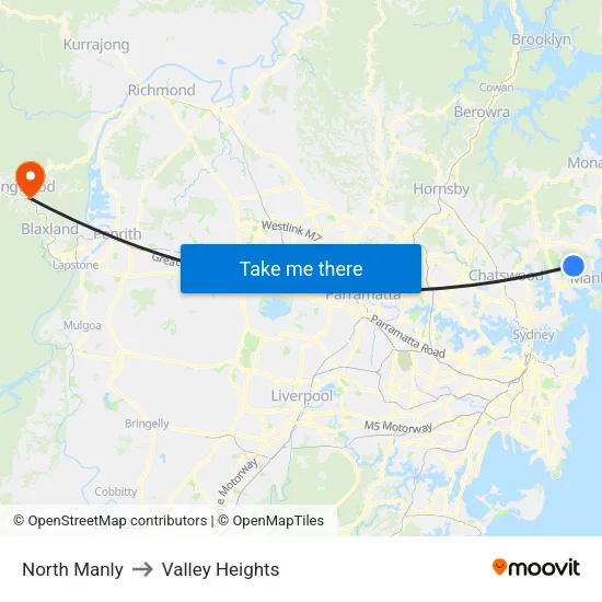 North Manly to Valley Heights map