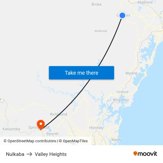 Nulkaba to Valley Heights map