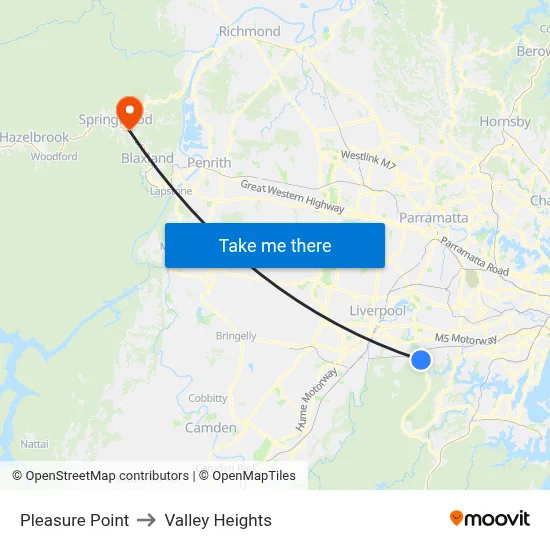Pleasure Point to Valley Heights map