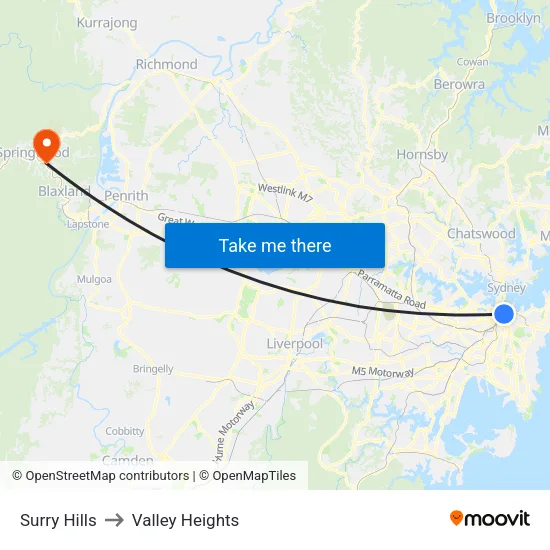 Surry Hills to Valley Heights map