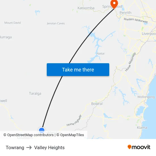 Towrang to Valley Heights map