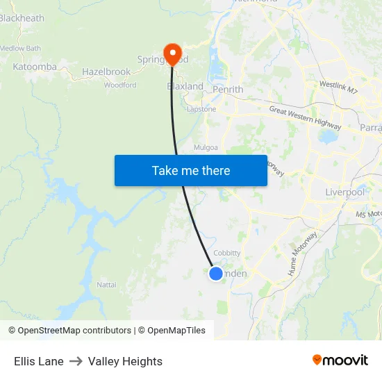 Ellis Lane to Valley Heights map