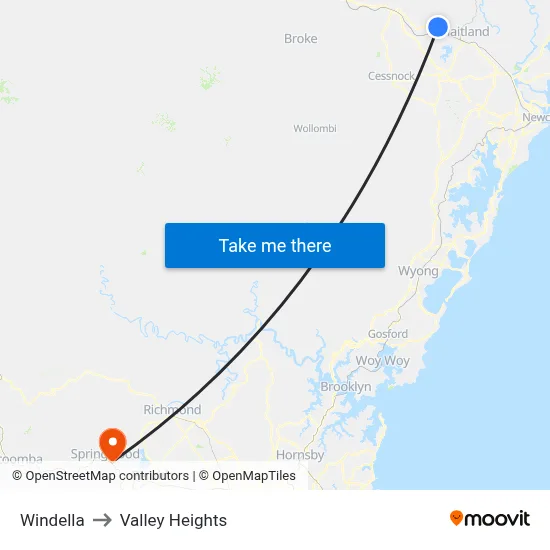 Windella to Valley Heights map