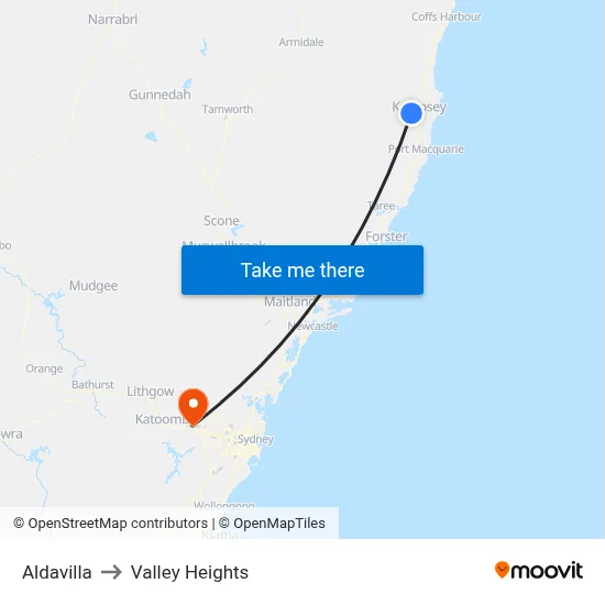 Aldavilla to Valley Heights map