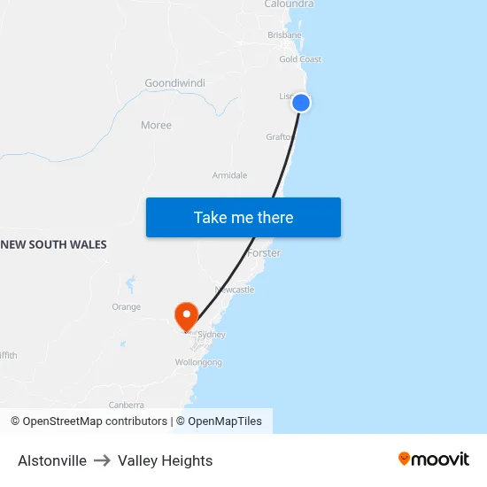 Alstonville to Valley Heights map
