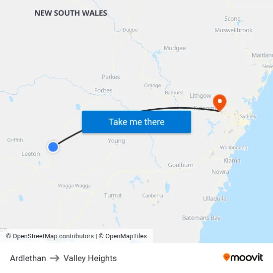 Ardlethan to Valley Heights map