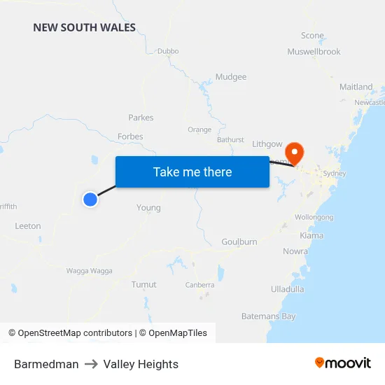 Barmedman to Valley Heights map