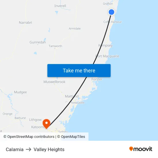 Calamia to Valley Heights map