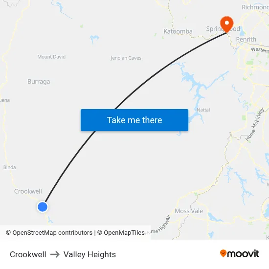 Crookwell to Valley Heights map