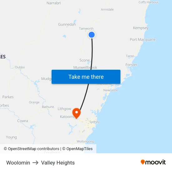 Woolomin to Valley Heights map