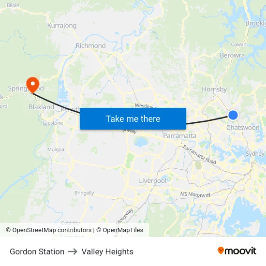 Gordon Station to Valley Heights map