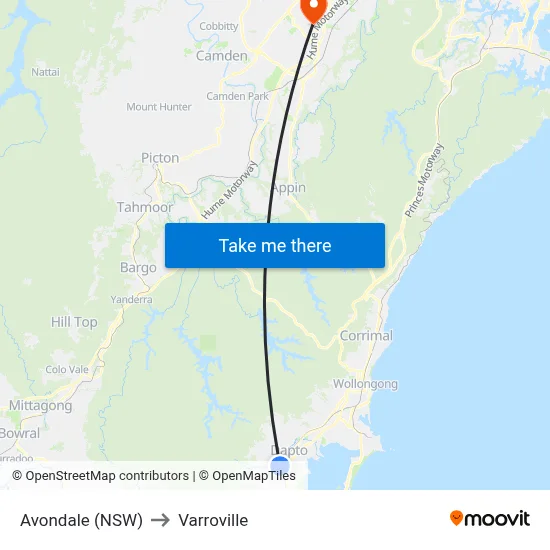 Avondale (NSW) to Varroville map