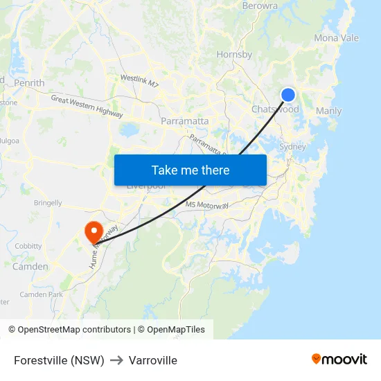 Forestville (NSW) to Varroville map