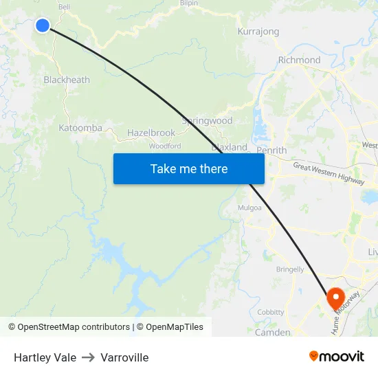 Hartley Vale to Varroville map