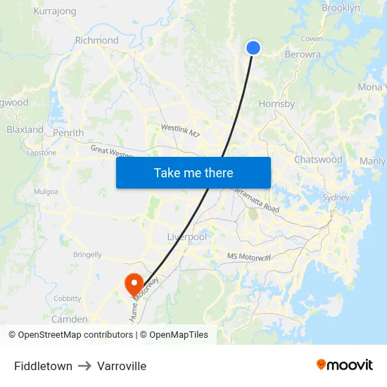 Fiddletown to Varroville map