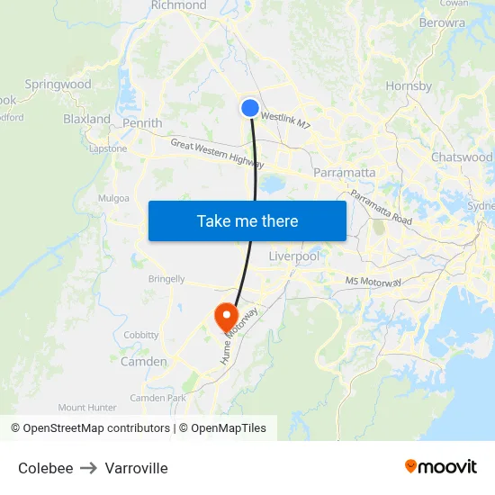 Colebee to Varroville map