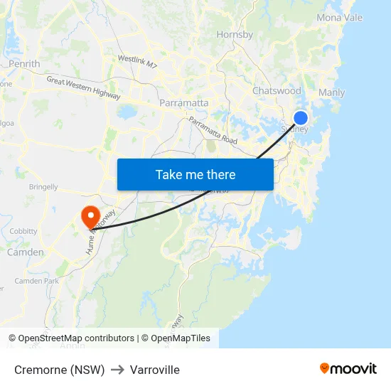 Cremorne (NSW) to Varroville map