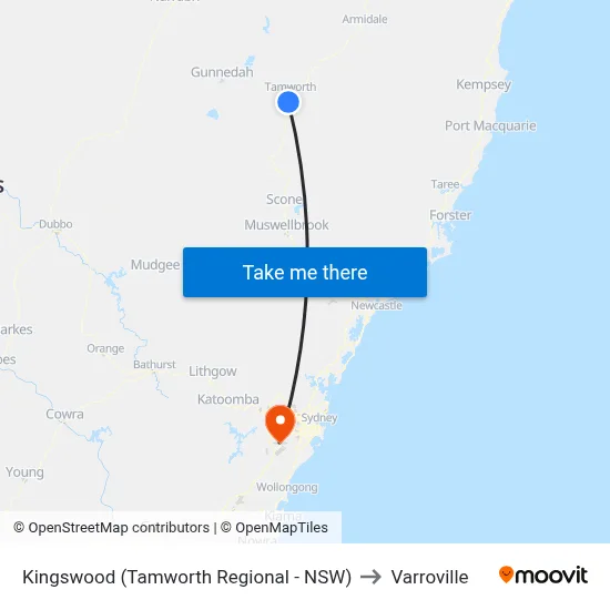Kingswood (Tamworth Regional - NSW) to Varroville map