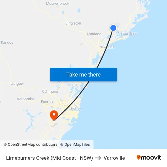 Limeburners Creek (Mid-Coast - NSW) to Varroville map