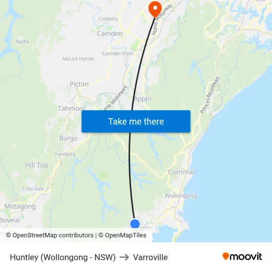 Huntley (Wollongong - NSW) to Varroville map