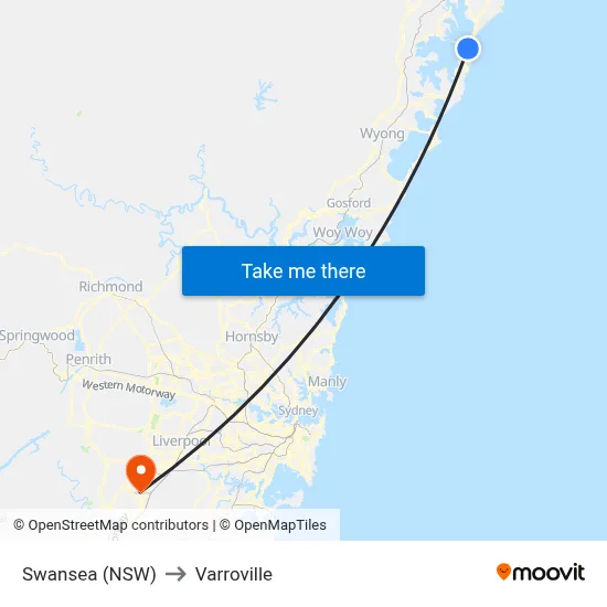 Swansea (NSW) to Varroville map