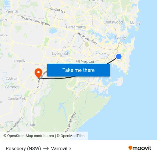 Rosebery (NSW) to Varroville map