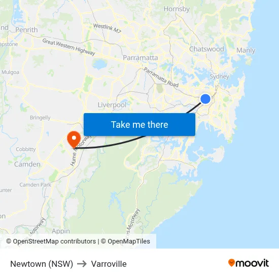 Newtown (NSW) to Varroville map