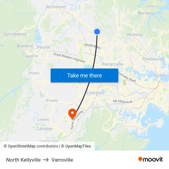 North Kellyville to Varroville map