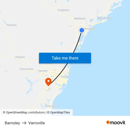 Barnsley to Varroville map