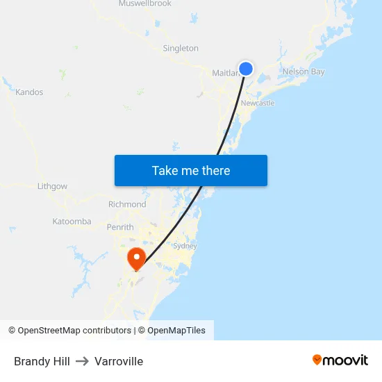 Brandy Hill to Varroville map