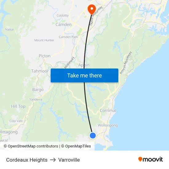 Cordeaux Heights to Varroville map