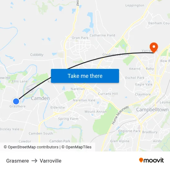 Grasmere to Varroville map