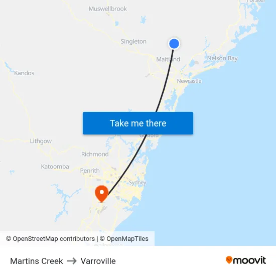 Martins Creek to Varroville map