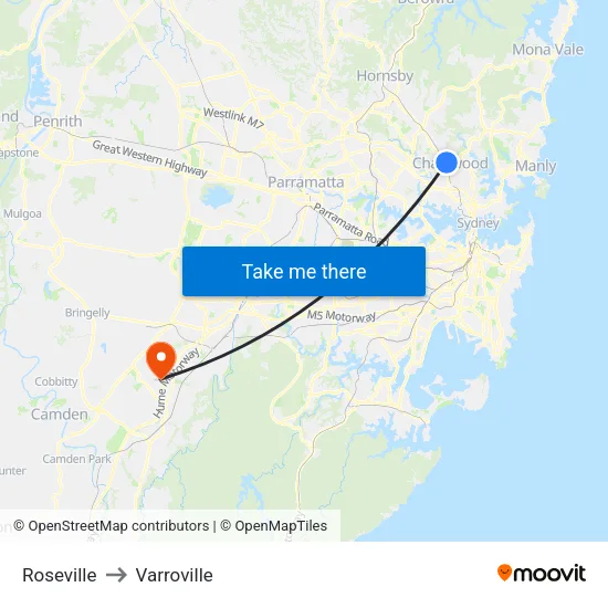 Roseville to Varroville map