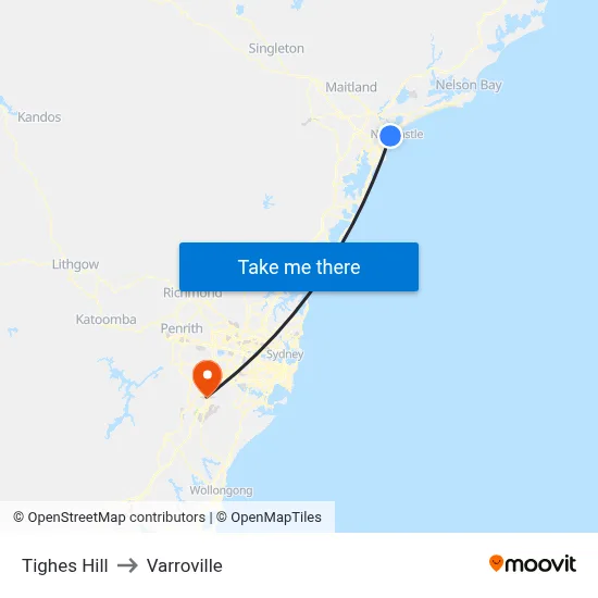 Tighes Hill to Varroville map