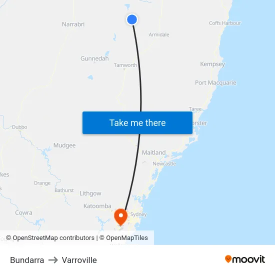 Bundarra to Varroville map