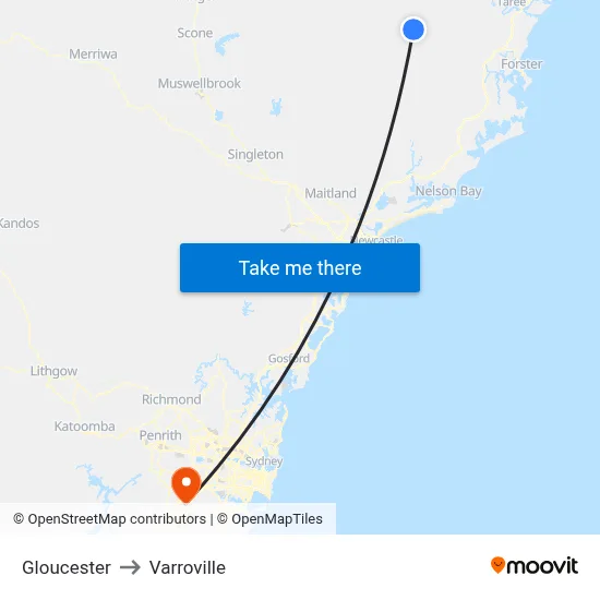 Gloucester to Varroville map