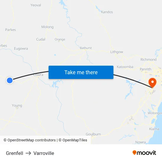 Grenfell to Varroville map