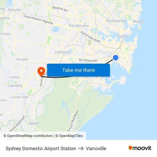 Sydney Domestic Airport Station to Varroville map