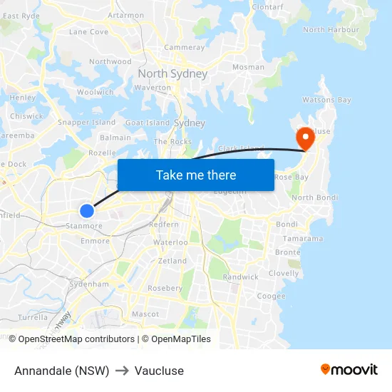 Annandale (NSW) to Vaucluse map