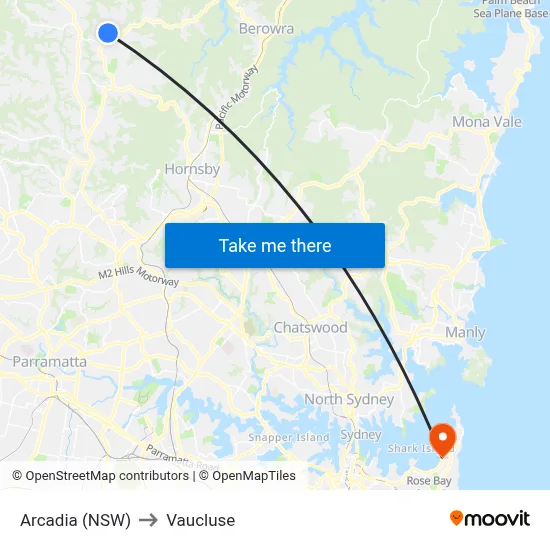 Arcadia (NSW) to Vaucluse map