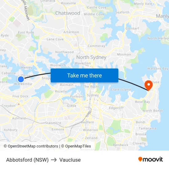 Abbotsford (NSW) to Vaucluse map