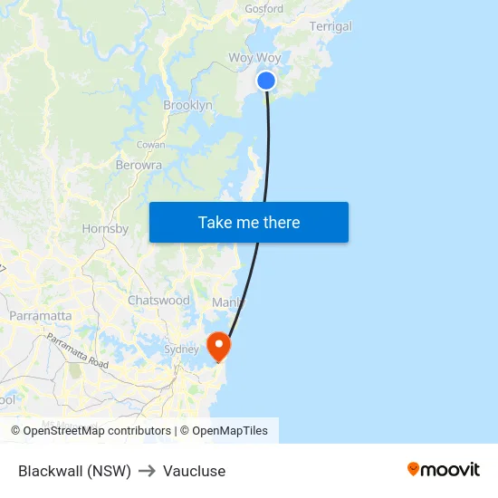 Blackwall (NSW) to Vaucluse map