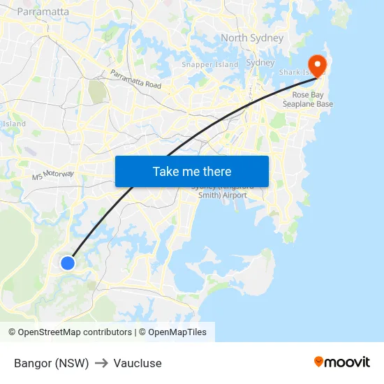 Bangor (NSW) to Vaucluse map