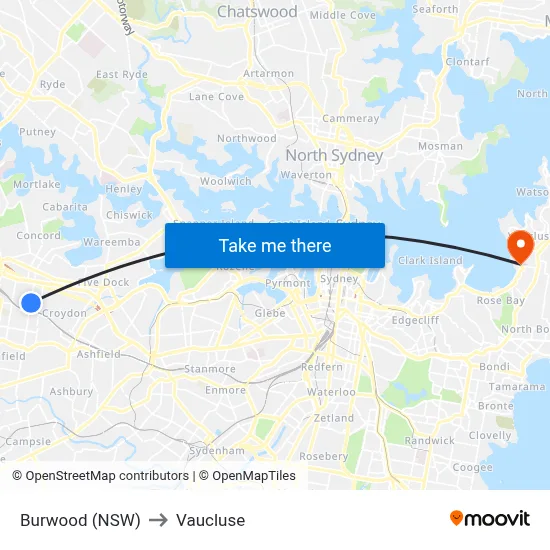 Burwood (NSW) to Vaucluse map