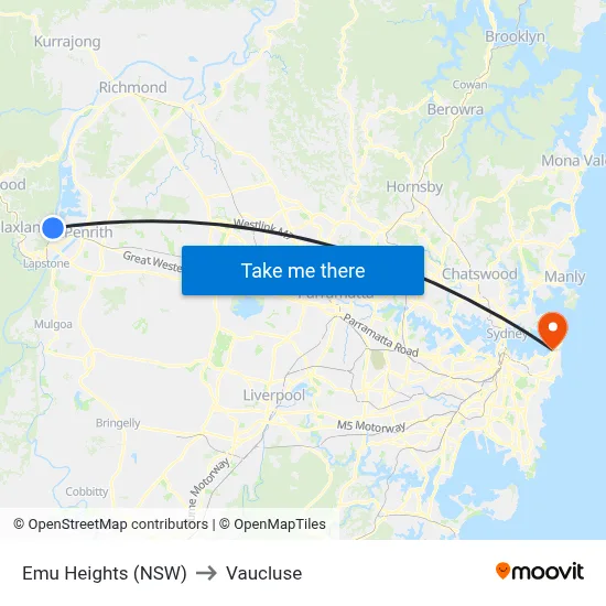 Emu Heights (NSW) to Vaucluse map